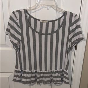 gray and white striped top